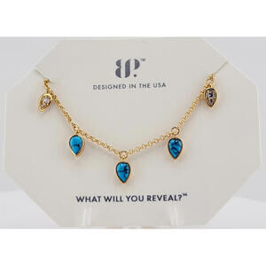 Bomb Party December Charm Necklace "Necked Out & Loving It" Turquoise on Gold